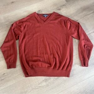 Hart Schaffner‎ Marx Extra Fine Merino Wool V Neck Sweater Men L Burnt Orange LS